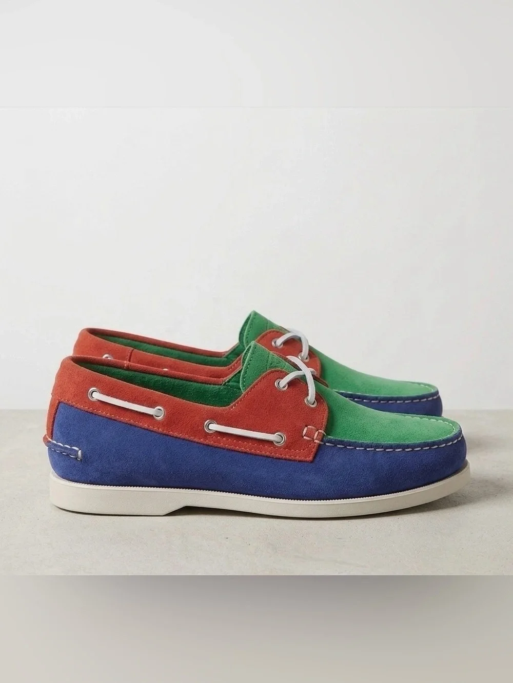 🖤🖤 CLUBROOM Mens Blue Color Block Comfort Elliot Round Toe Lace-Up Boat Shoes
